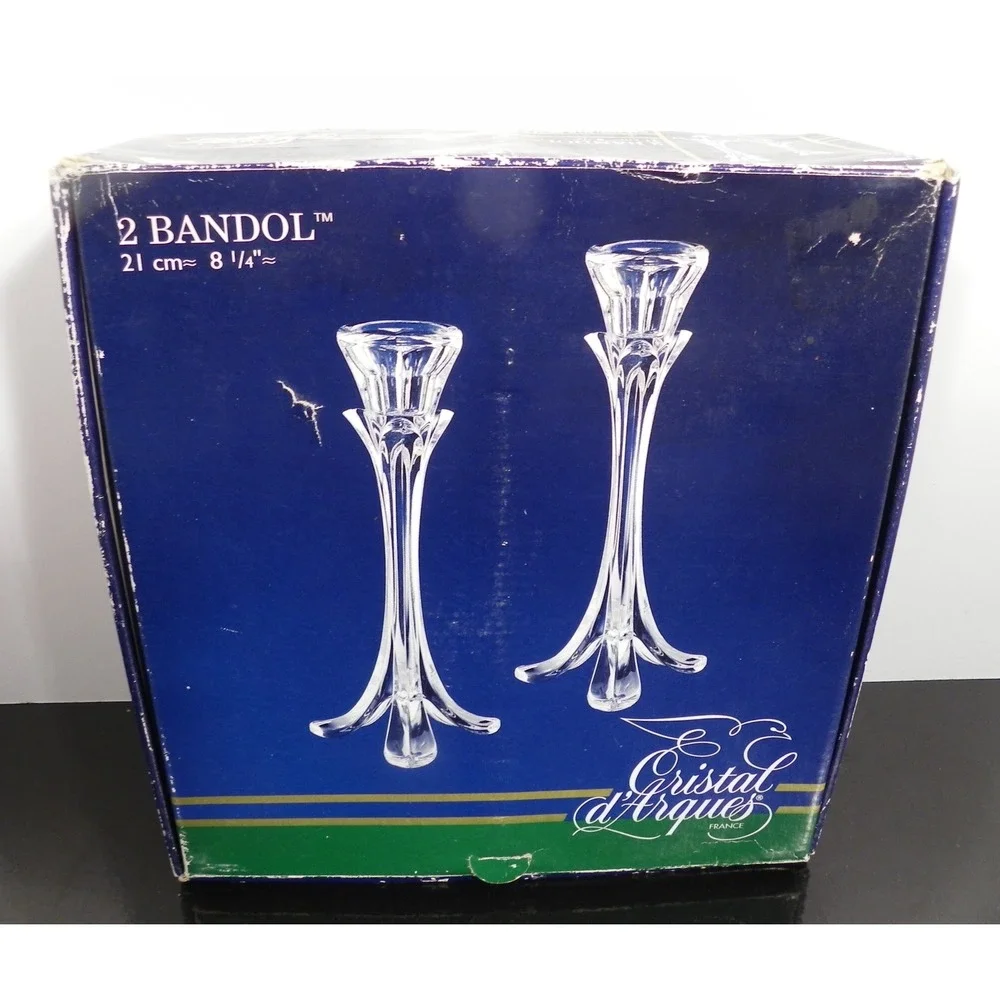 Set of 2 Cristal D'Arques BANDOL Candlesticks Glass 24% Lead Crystal